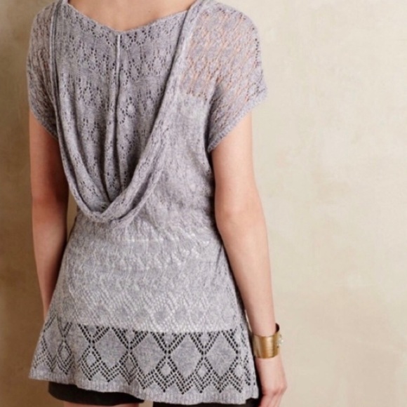 Anthro. Moth | Linen Blend Open Knit Hooded TopNWT - Picture 2 of 12